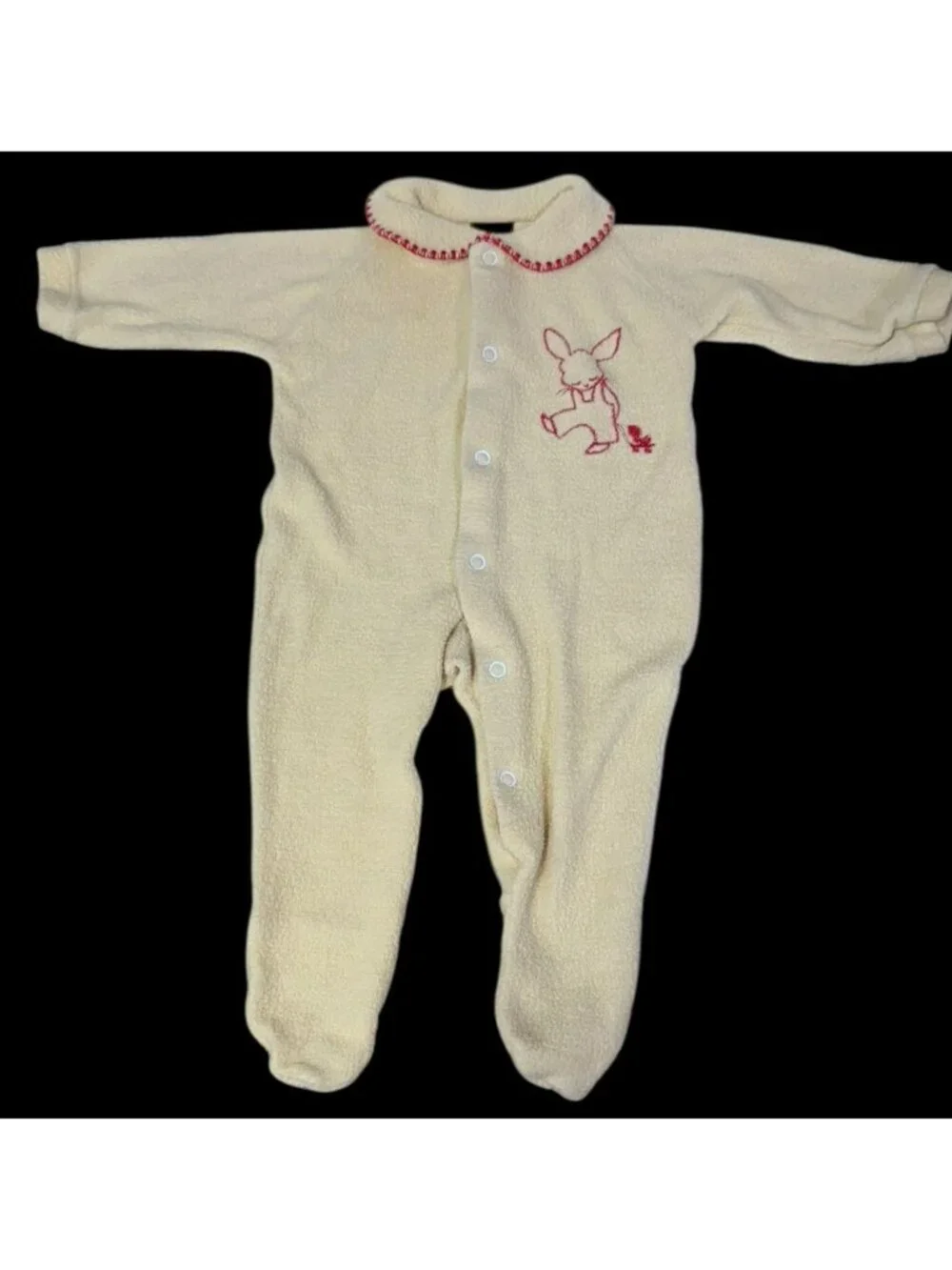 Vintage 1950s Trimfit Terry Cloth Sleeper Baby PJ 0-3M Yellow Embroidered Rabbit